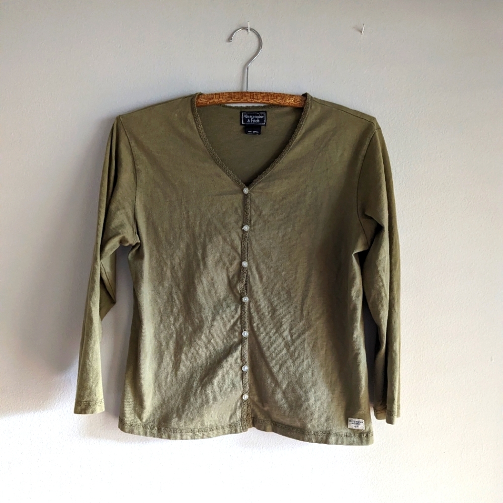 Vintage 1990s Abercrombie and Fitch green long sleeve button down top no.4